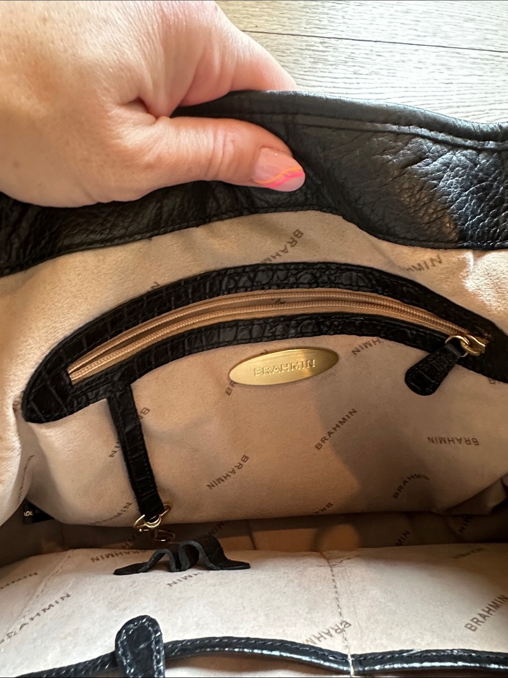Brahmin Brown and Black Crescent Shoulder Bag with Gold Hardware - Picture 2 of 6